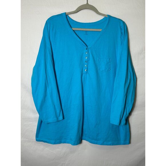 Roaman's Women's Long Sleeve V-Neck Plus Size Henley Tee, Size 1X 22/24 - Picture 1 of 4